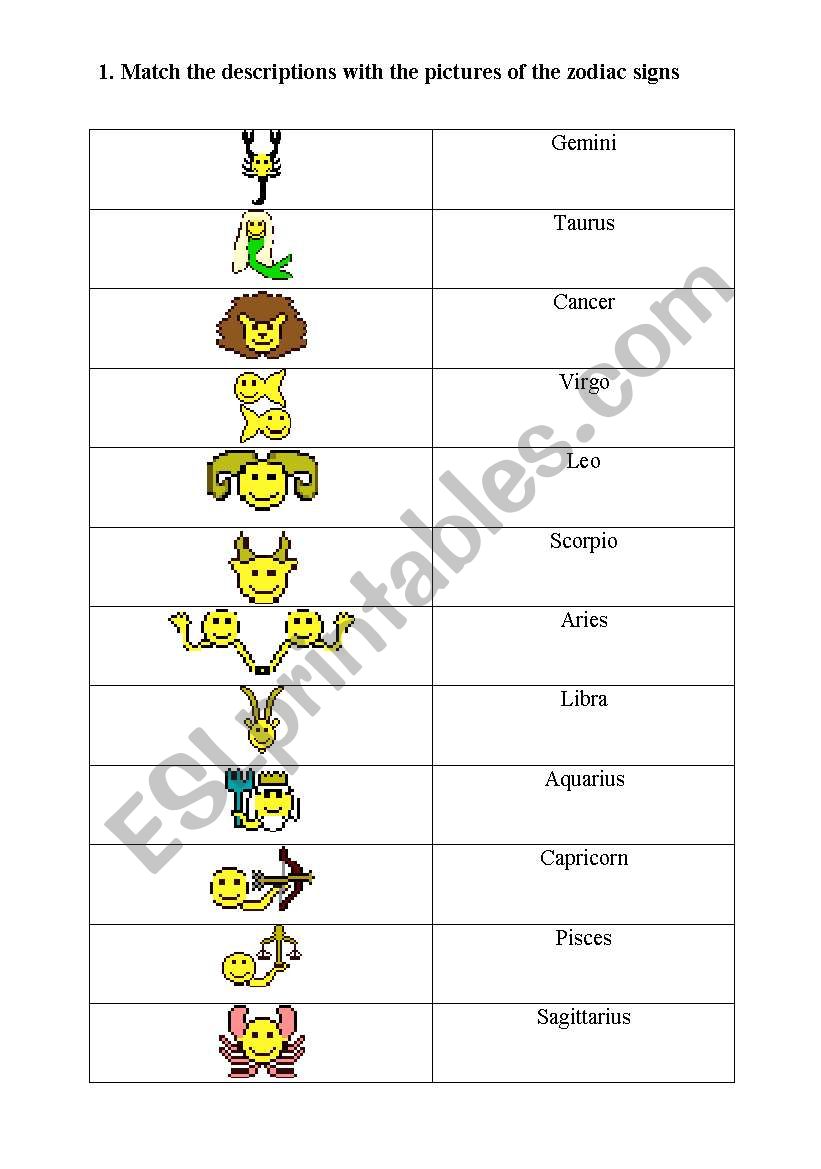 Zodiac signs worksheet