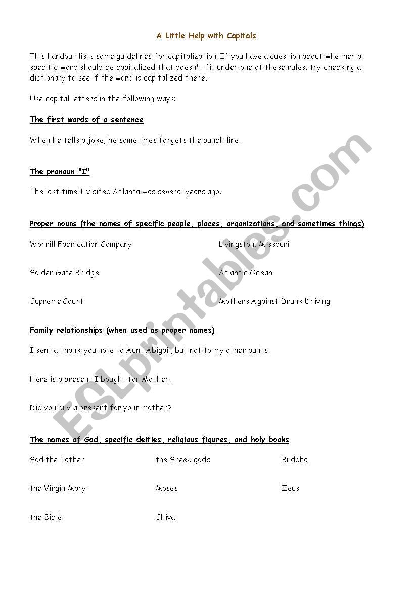 A Little Help with Capitals worksheet