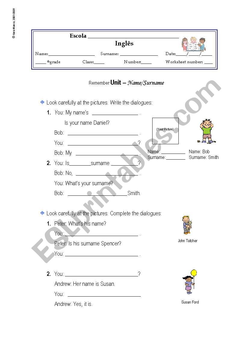 Name, surname, greetings worksheet