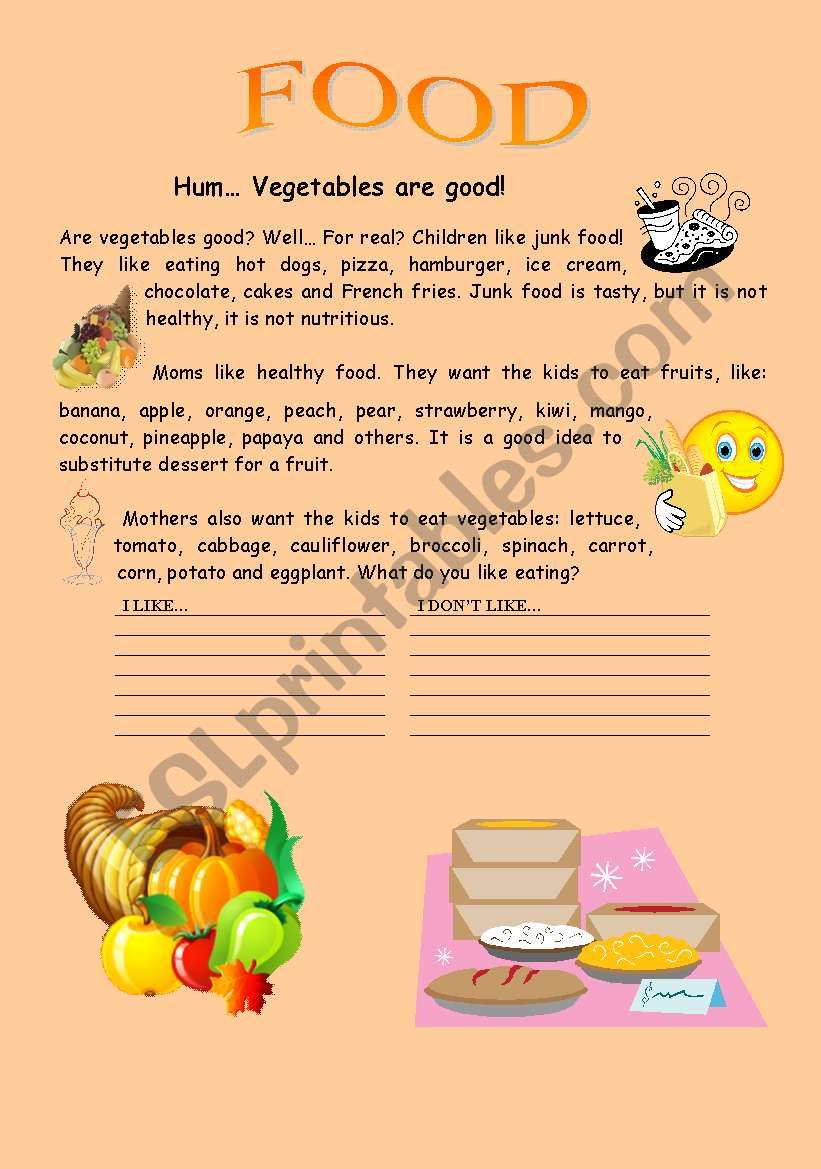 Food - Vegetables are good - Reading for young students