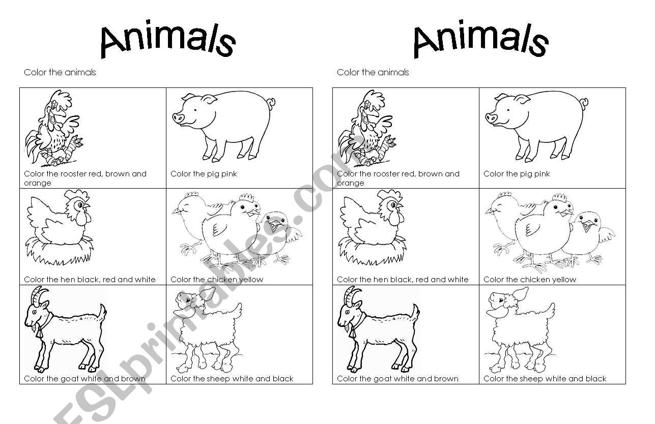 color the animals worksheet