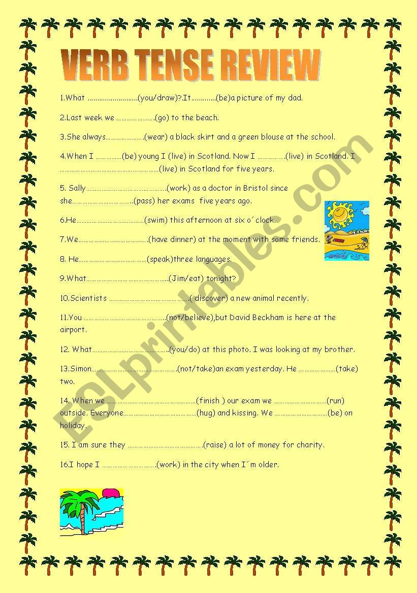 verb tense review worksheet