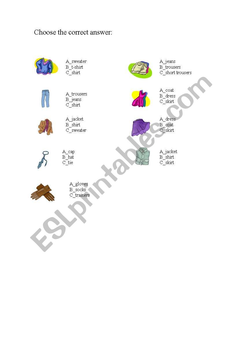 clothes worksheet