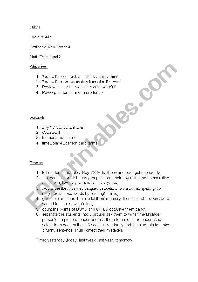 lesson plan on review comparative 