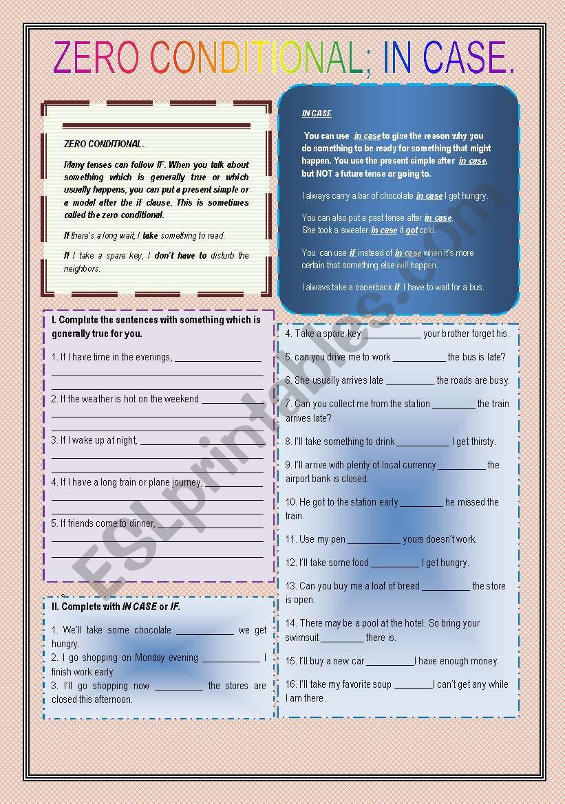 ZERO CONDITIONAL - IN CASE worksheet