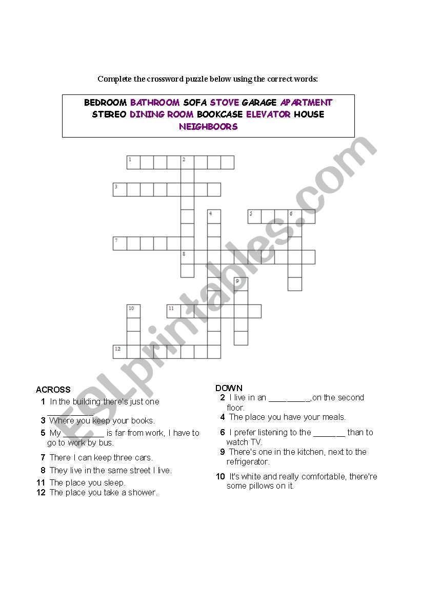 Rooms and Furnitures worksheet