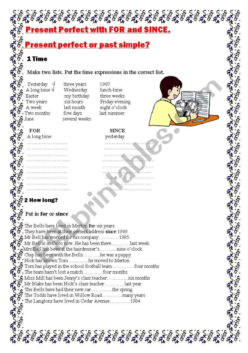 Present Perfect FOR and SINCE worksheet