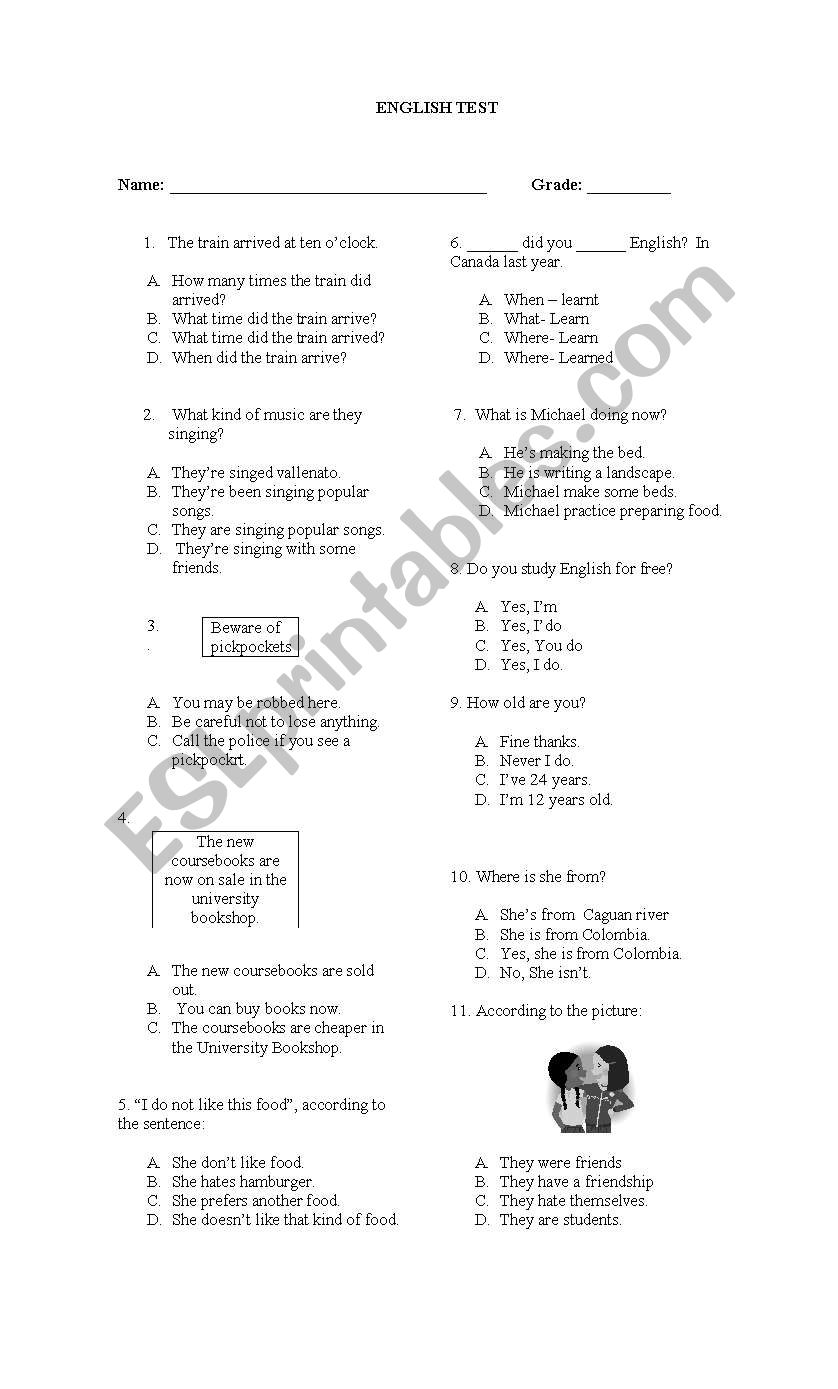 Icfes test worksheet