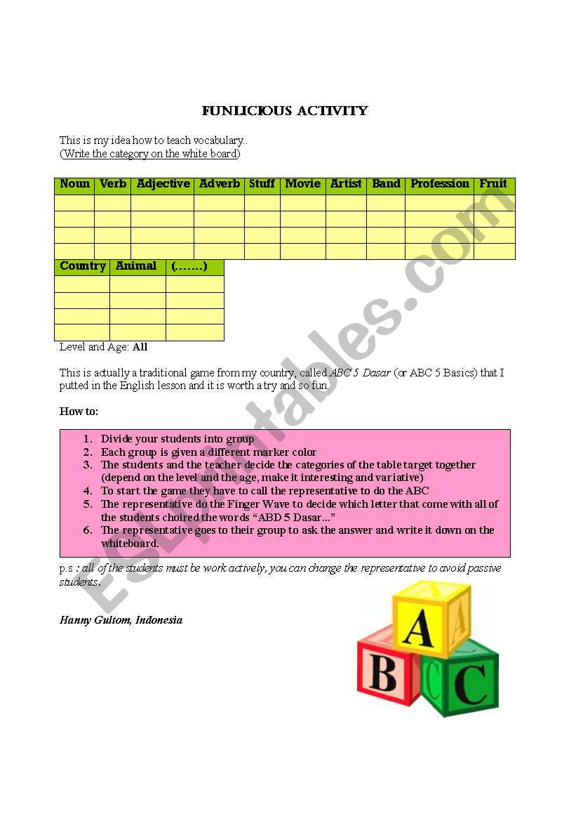 Funlicious simply activity worksheet