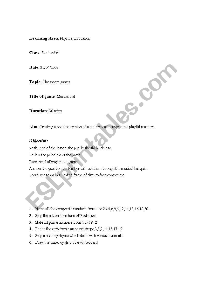 physical education lesson plan