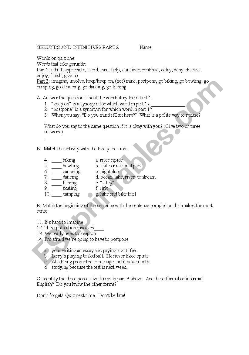 Gerunds and Infinitives Part 2