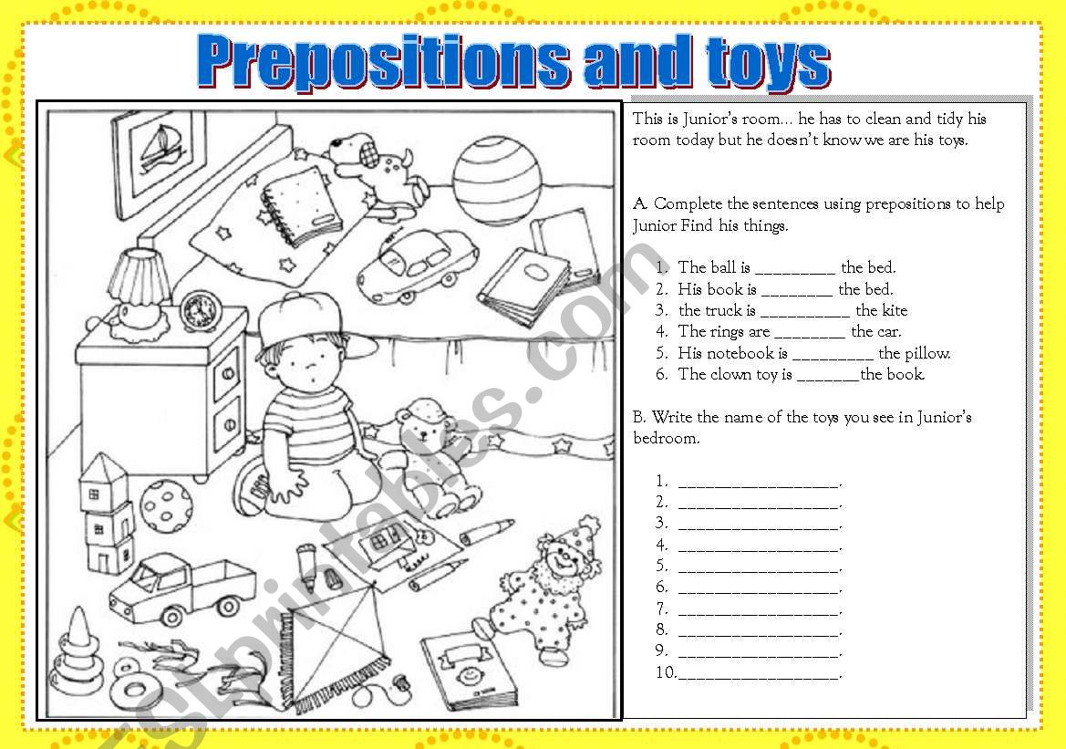 Prepositions and Toys worksheet