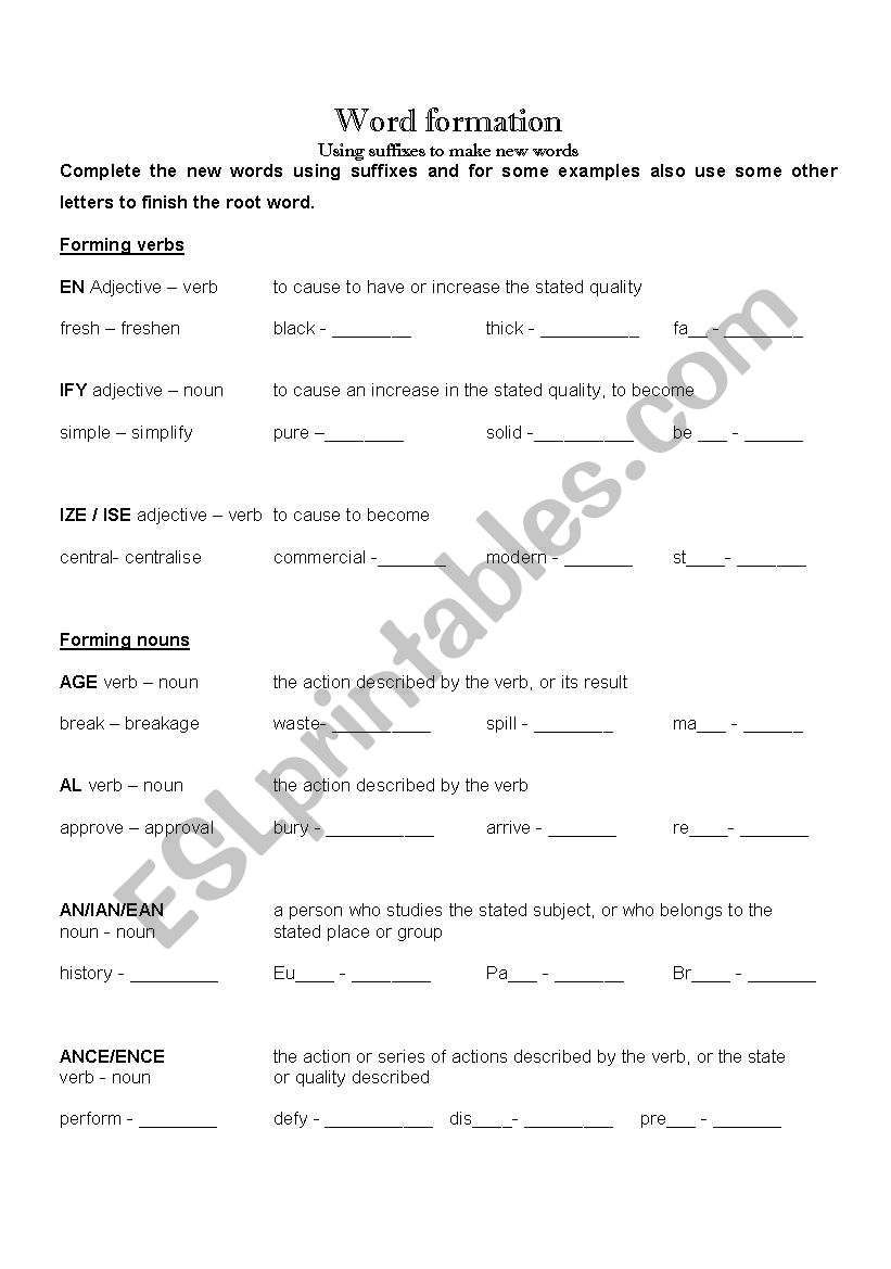 Word Formation worksheet