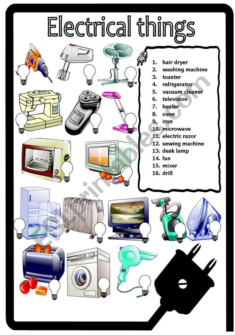 Electrical things worksheet