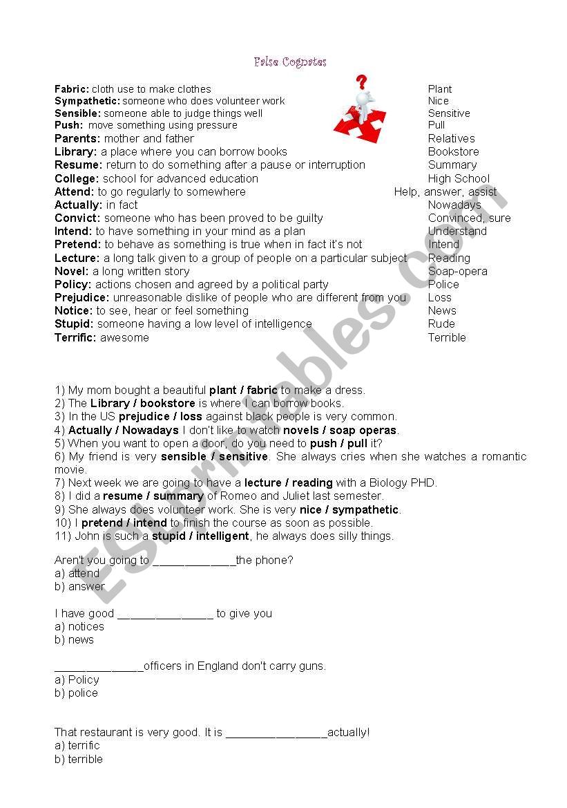 False cognates worksheet