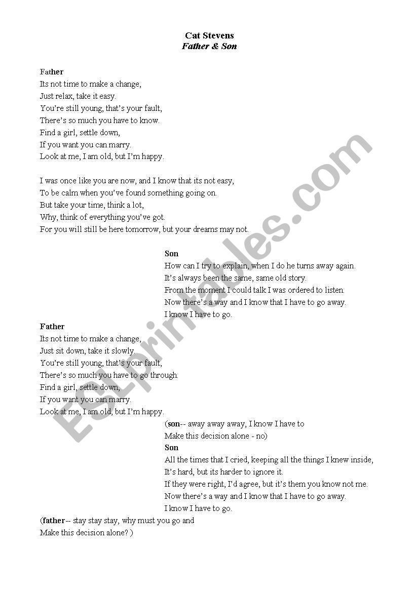 Song Father and Son worksheet