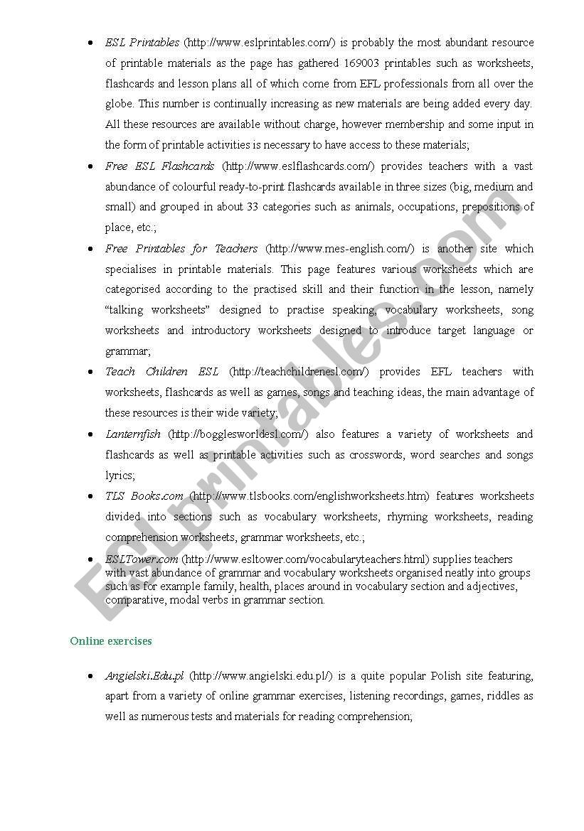 Incorporate the Internet into your English classroom - useful websites. -  ESL worksheet by Magda_R