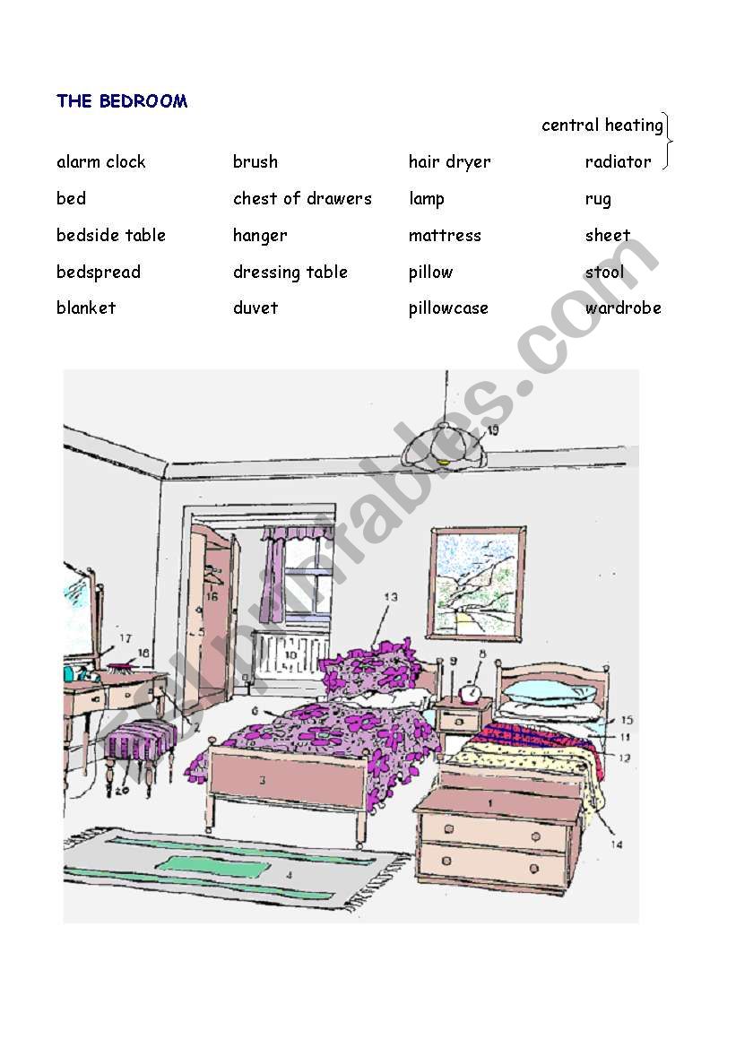 Bedroom worksheet