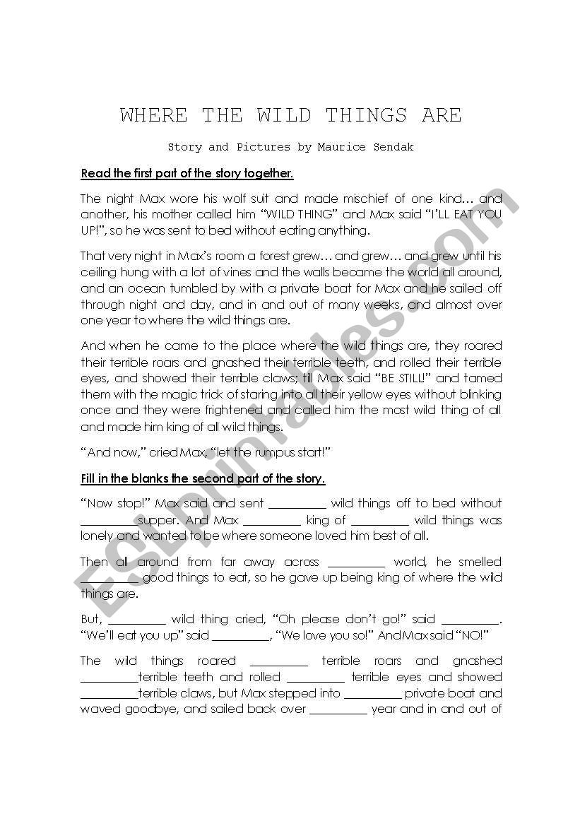 Where the wild things are worksheet