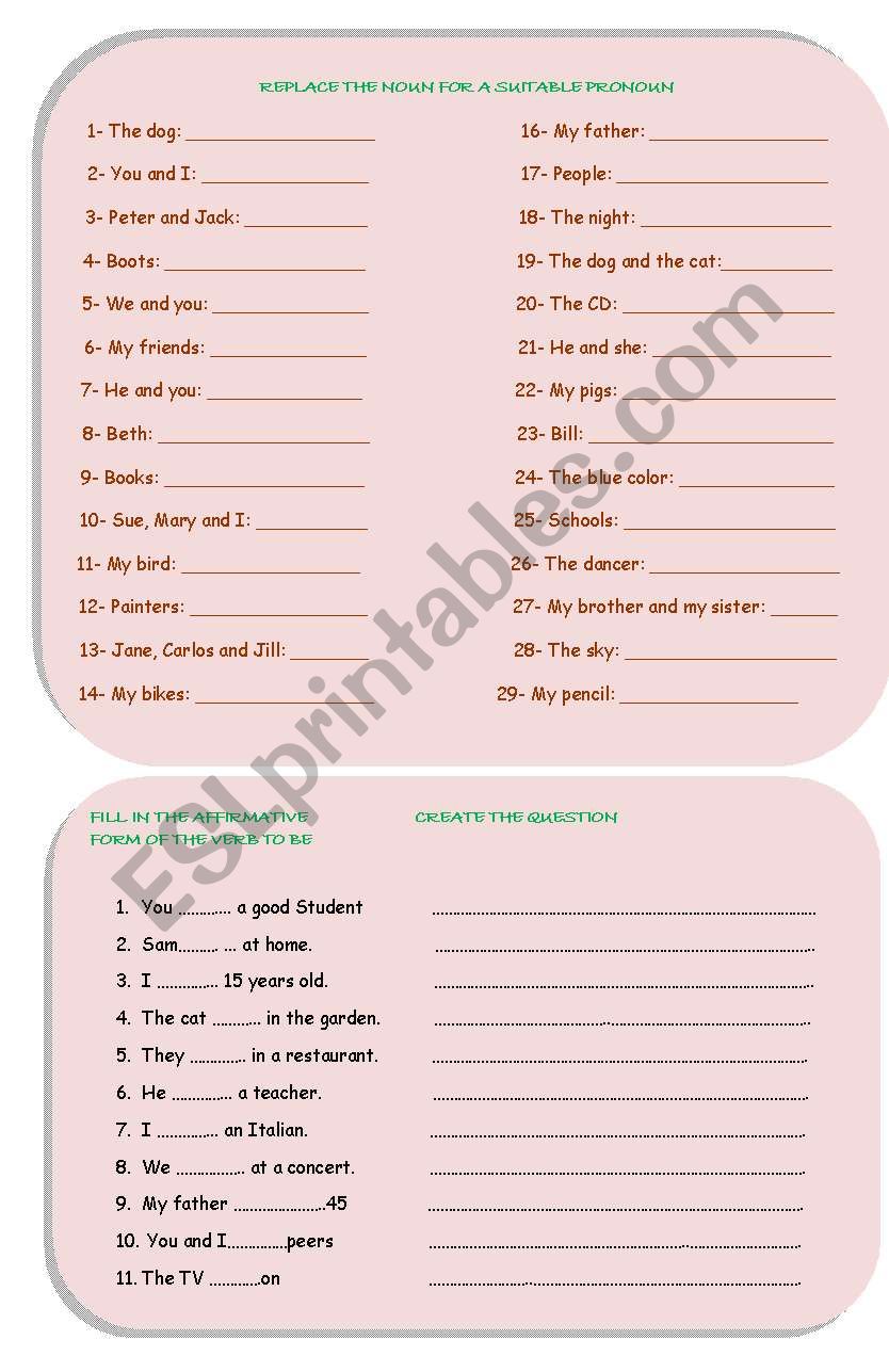 SUBJECT PRONOUN2 worksheet