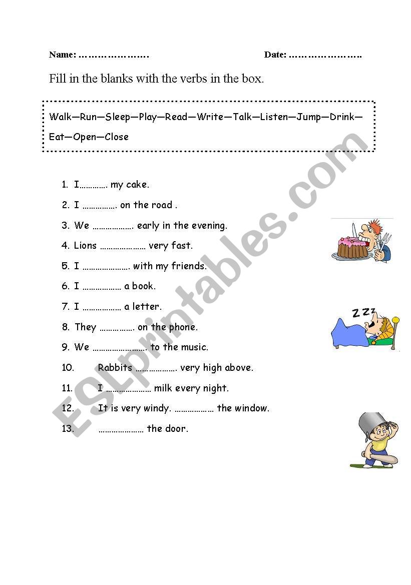 Action verbs exercise-1 worksheet