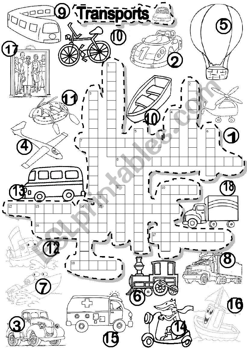 TRANSPORTS CRISS CROSS PUZZLE  TRANSPORTATION