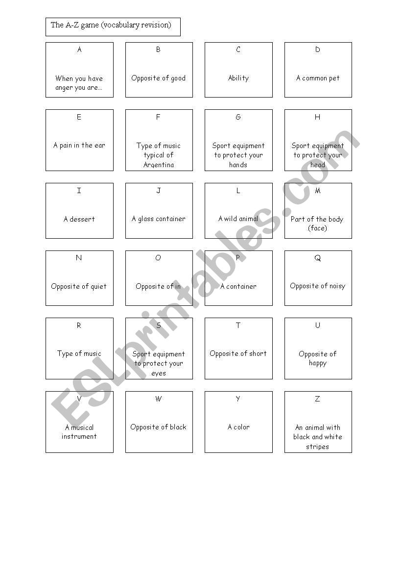The A-Z game worksheet