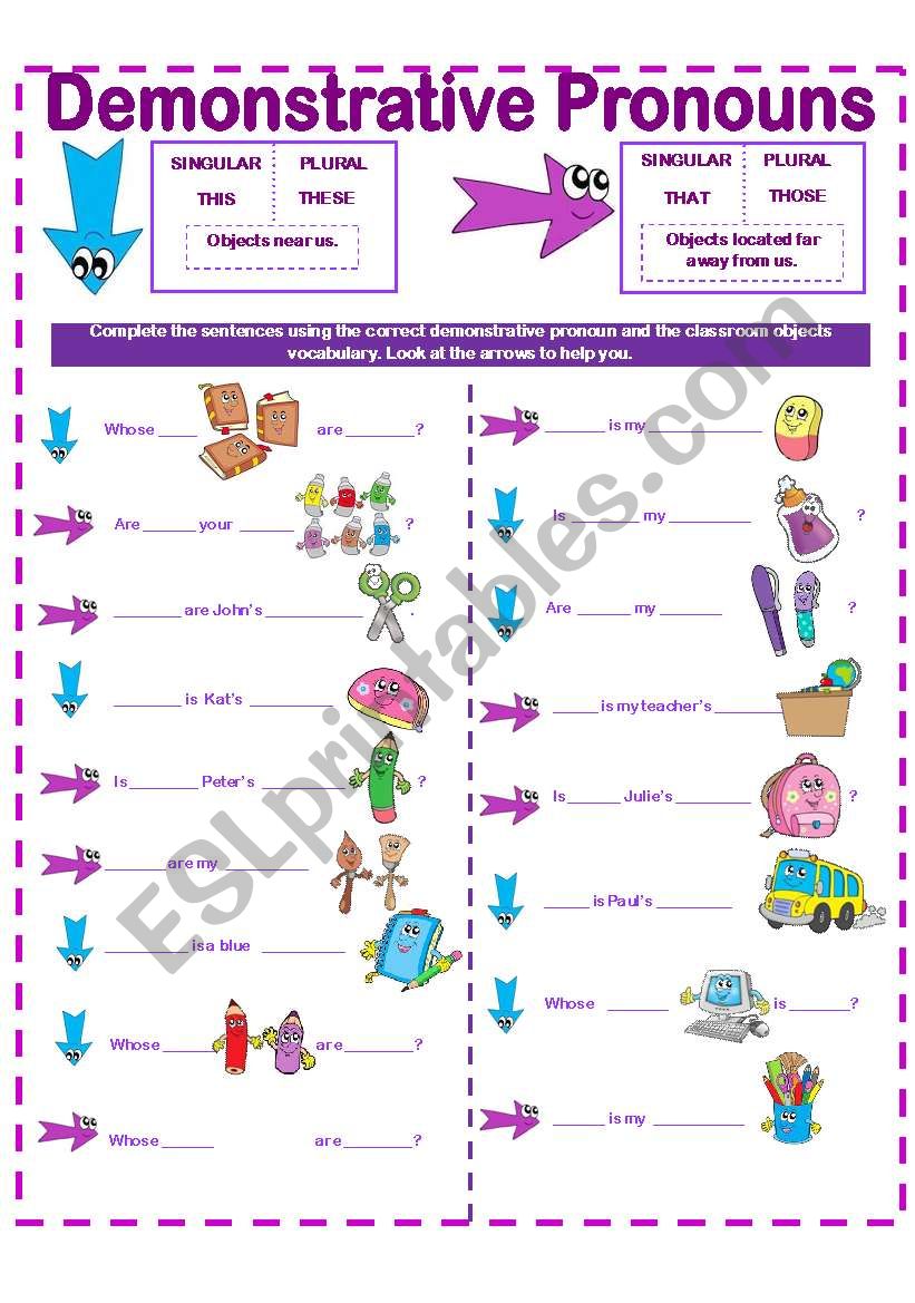 DEMONSTRATIVE PRONOUNS! THIS-THAT/THESE-THOSE AND CLASSROOM OBJECTS!