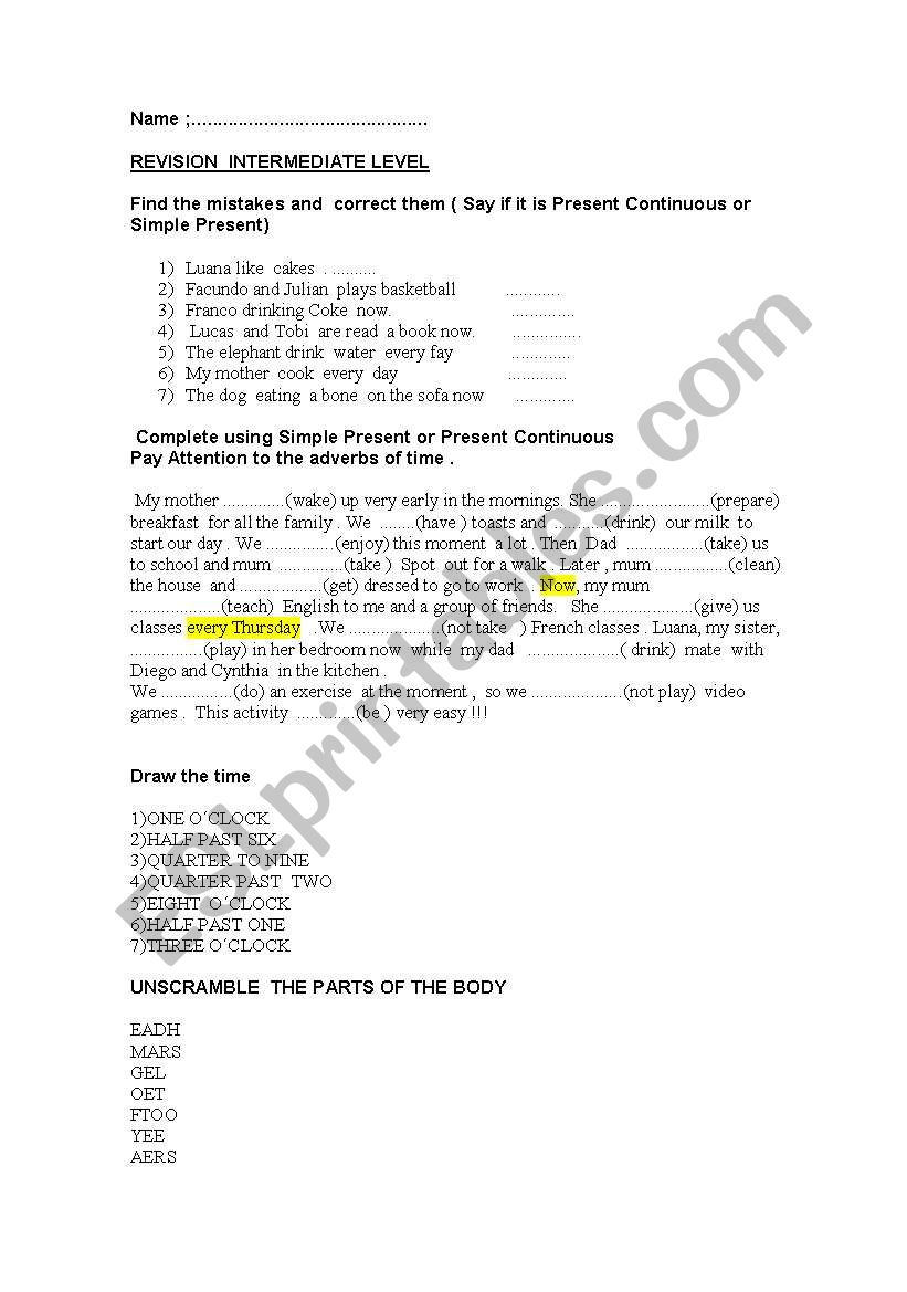 Simple Present - Present Continuous Revision