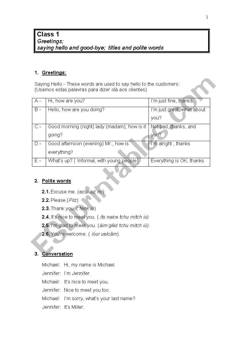 Greetings and titles worksheet