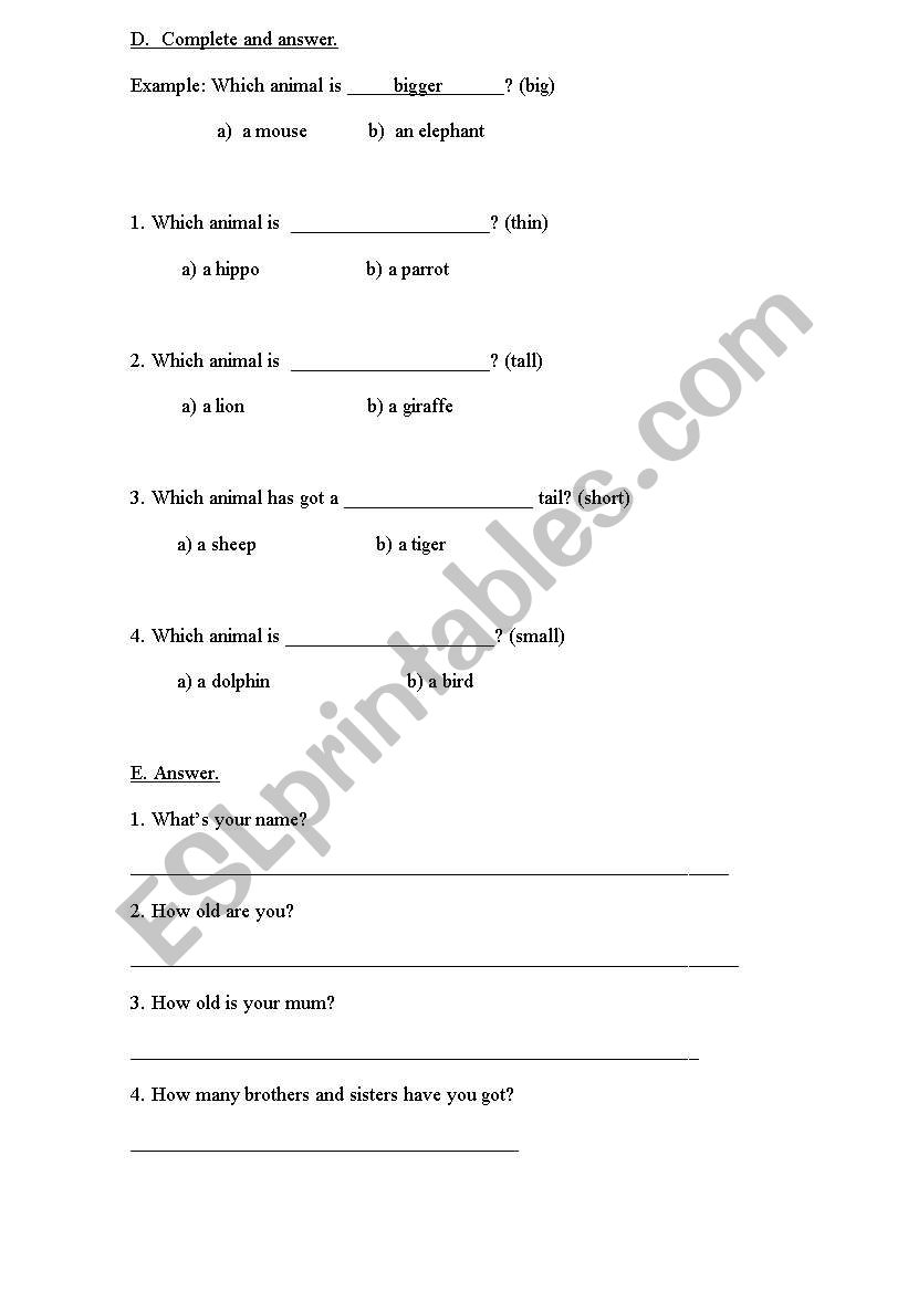COMPARATIVES worksheet