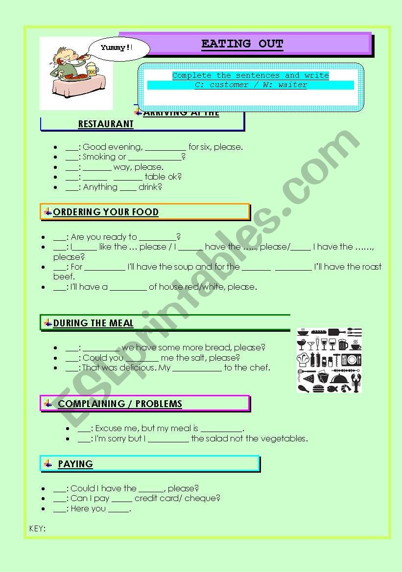 EATING OUT AT THE RESTAURANT worksheet