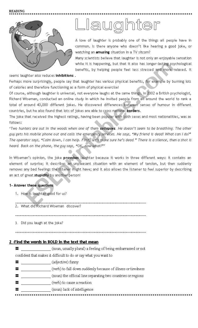 lAUGHTER worksheet