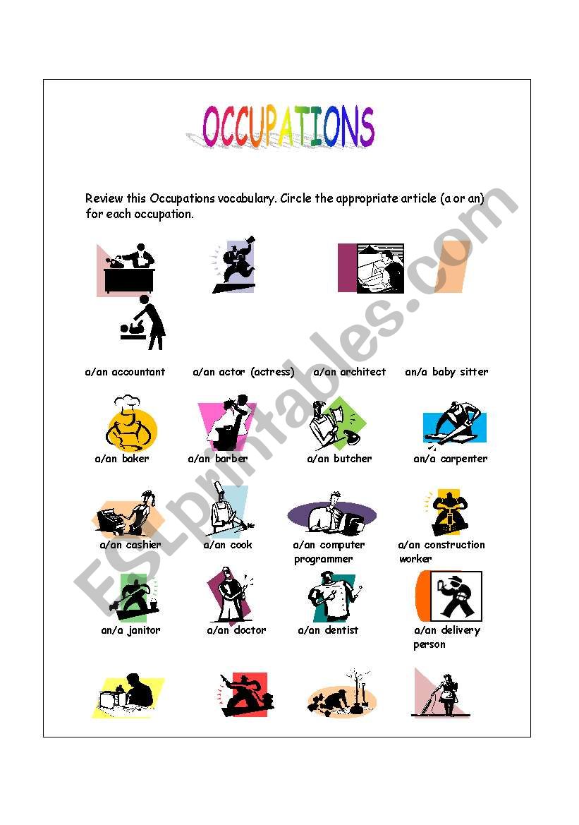 Occupations Vocabulary worksheet