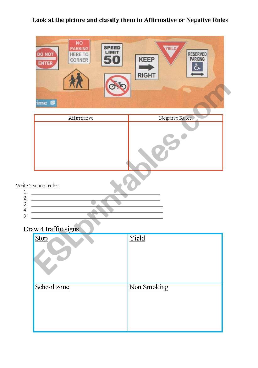 Traffic signs worksheet