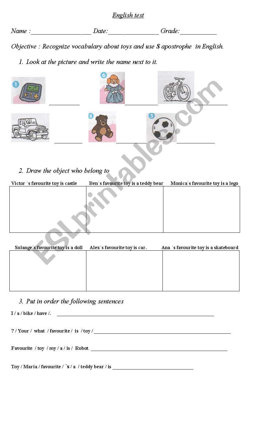 toys  worksheet