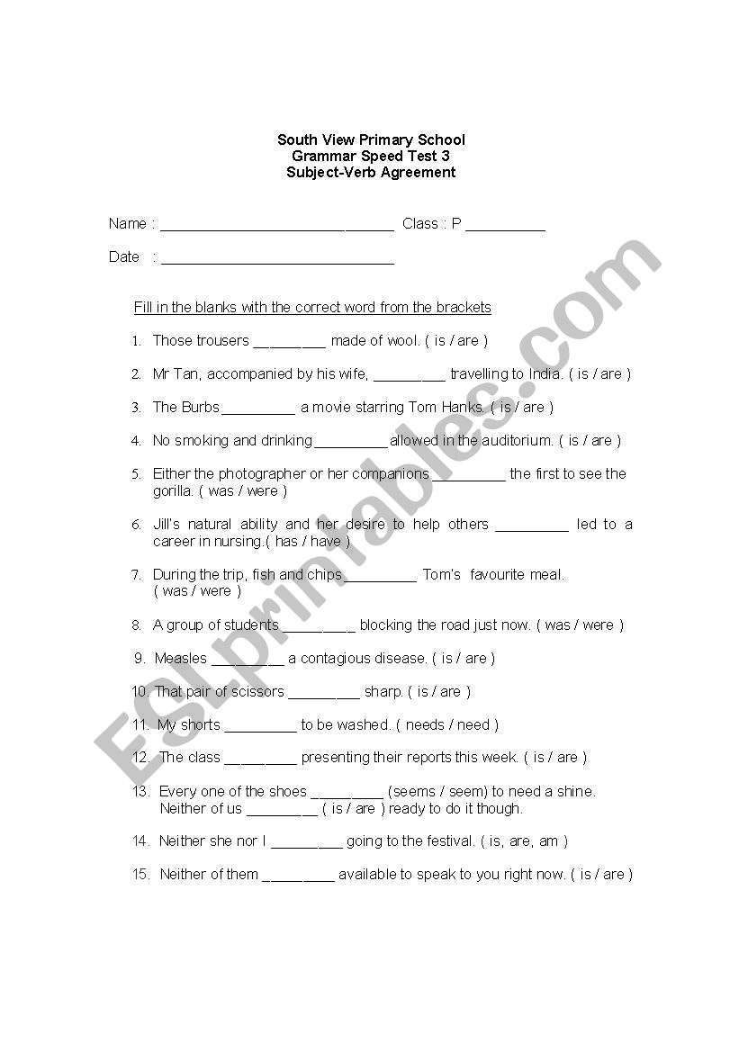 Speed Test on Subject-Verb Agreement