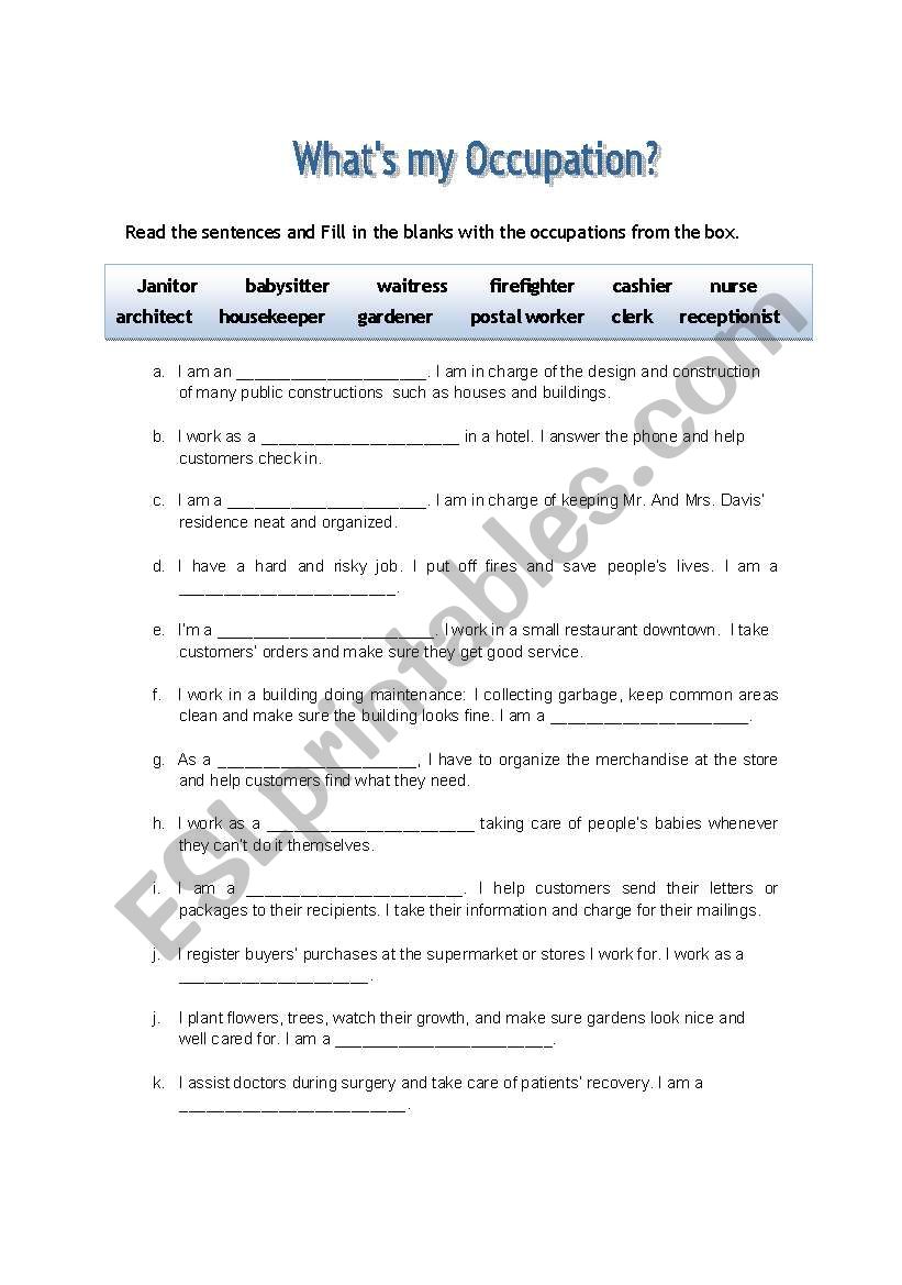 What´s my occupation? - ESL worksheet by paulis12908
