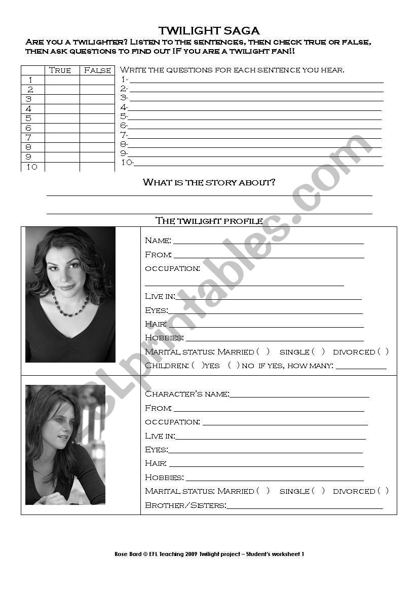 Twilight profile worksheet