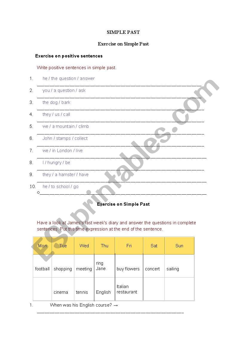 Simple past worksheet