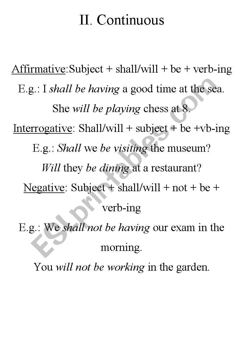 Future continuous worksheet