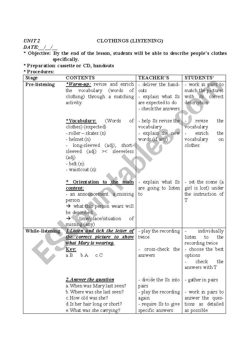 clothes worksheet