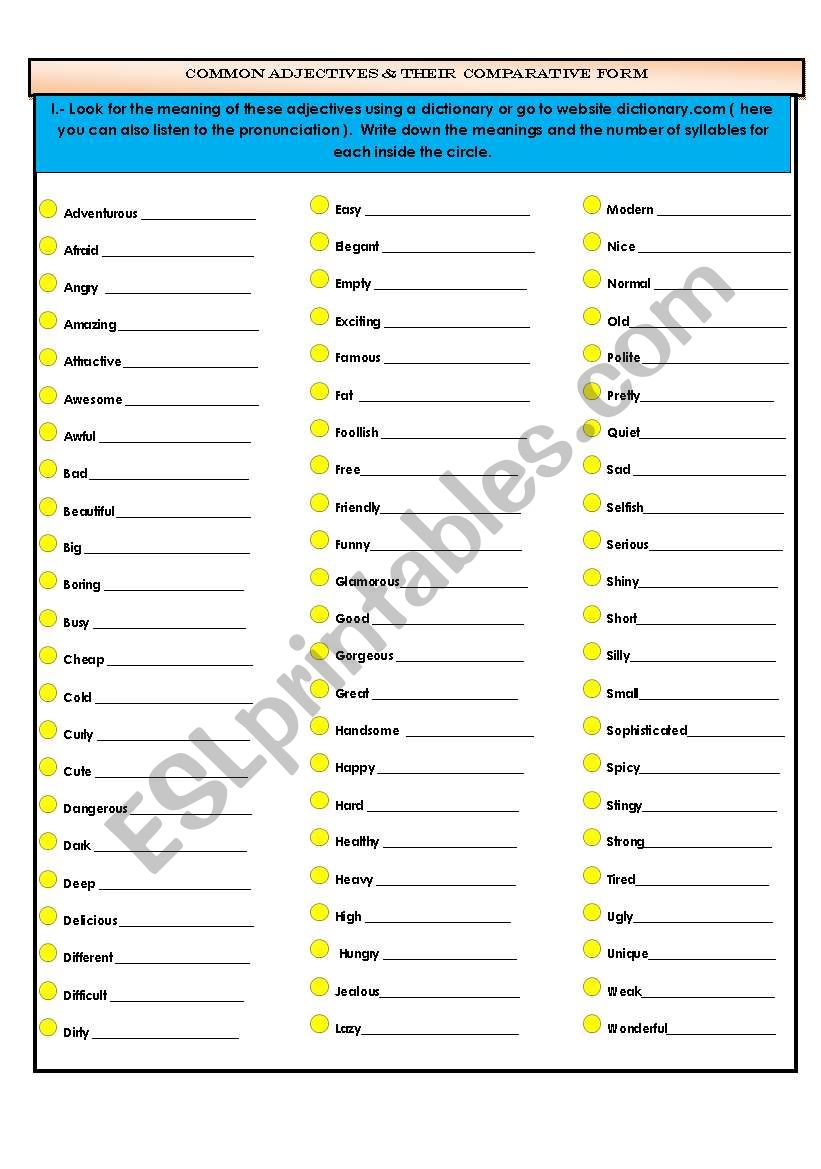 COMMON ADJECTIVES AND THEIR COMPARATIVE FORM