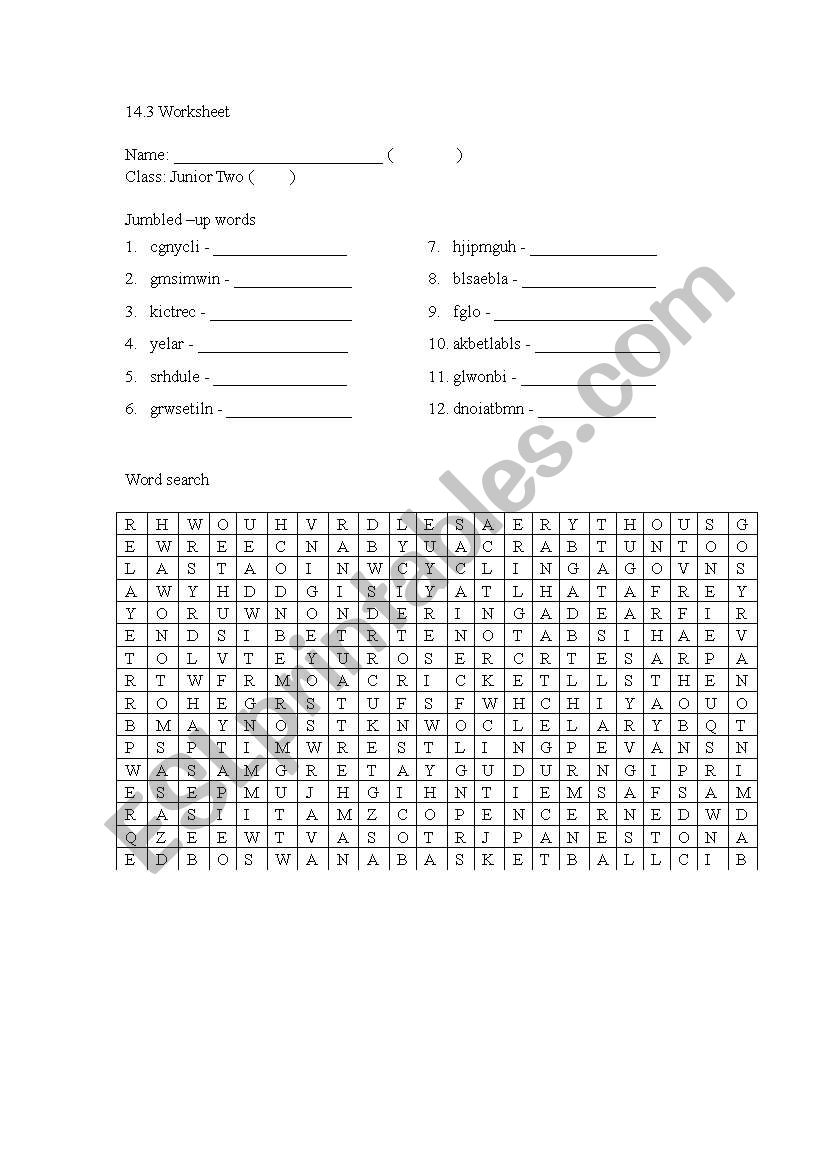 jumble words worksheet