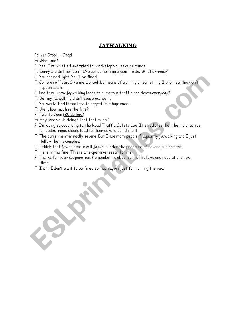 POLICING DIALOGUE worksheet