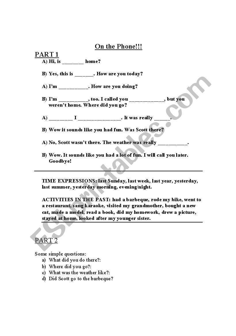 Role-playing for phone use. worksheet