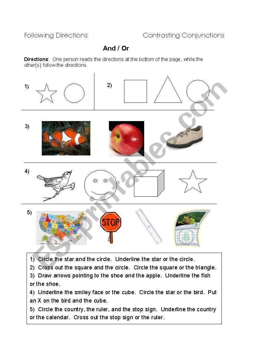 Following Directions worksheet