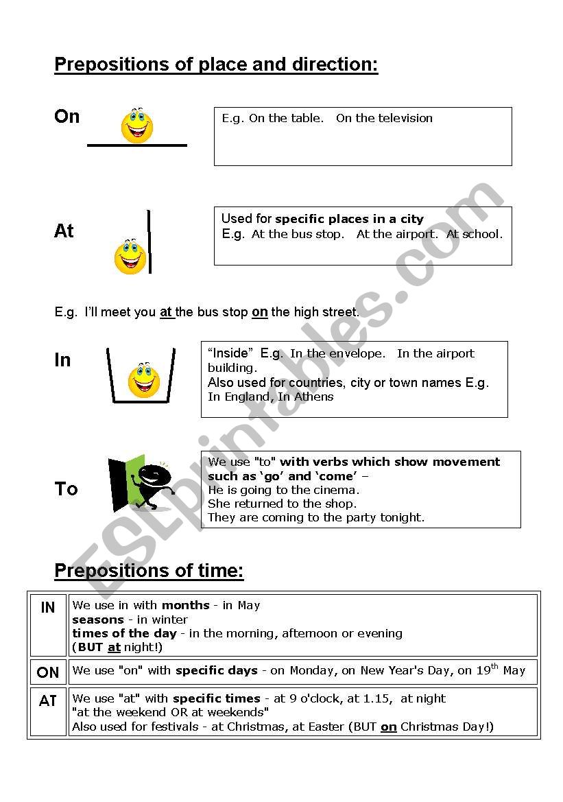 Prepositions of place and time