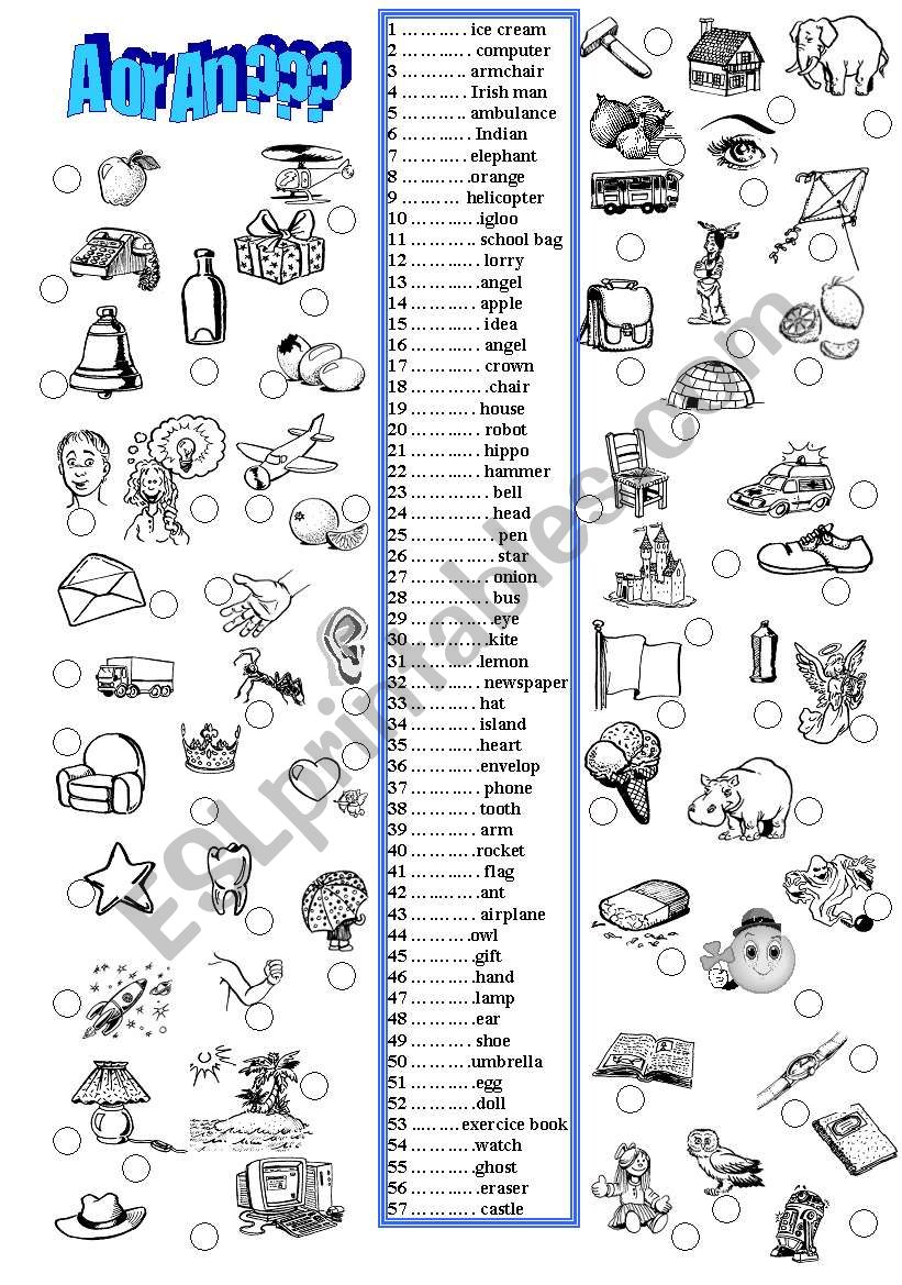 Complete with A or AN !!!!! worksheet