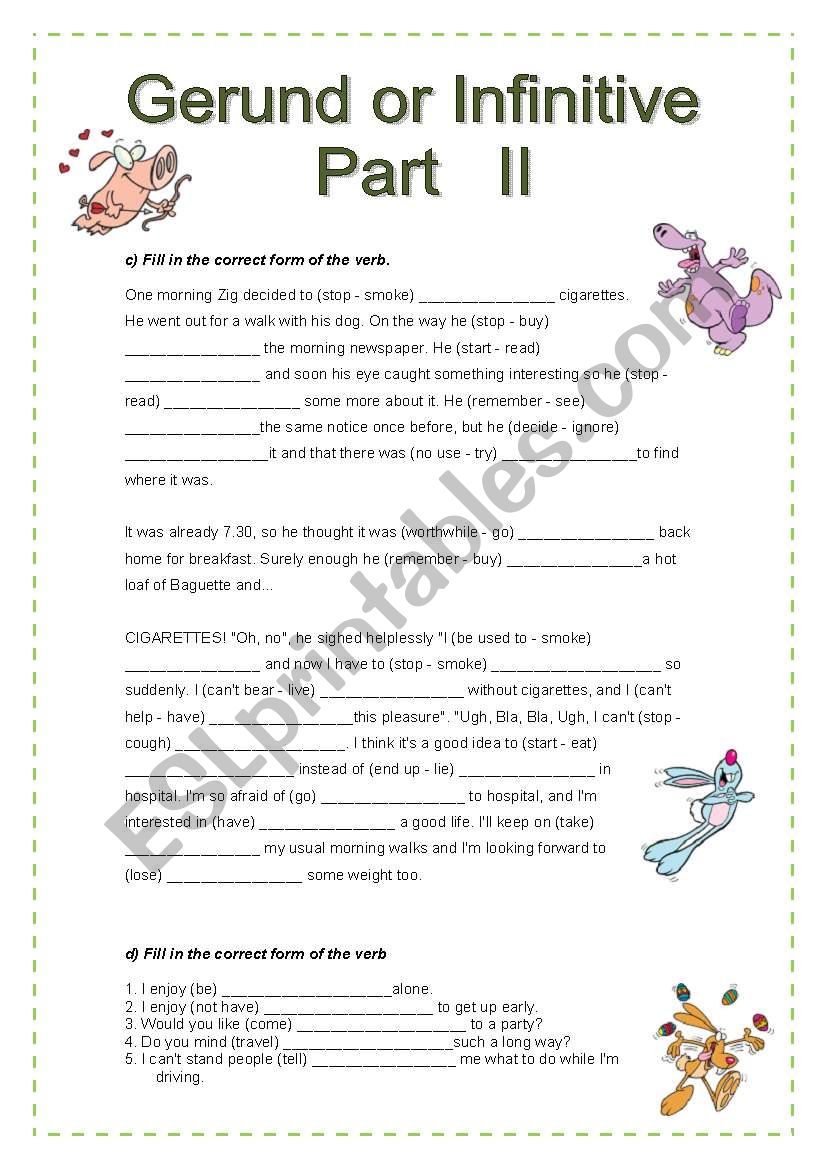 Gerund or Infinitive? Part II worksheet